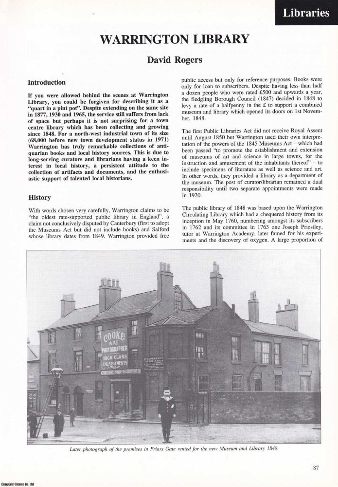 Item #366351 Warrington Library. An original article from Manchester Region History Review...