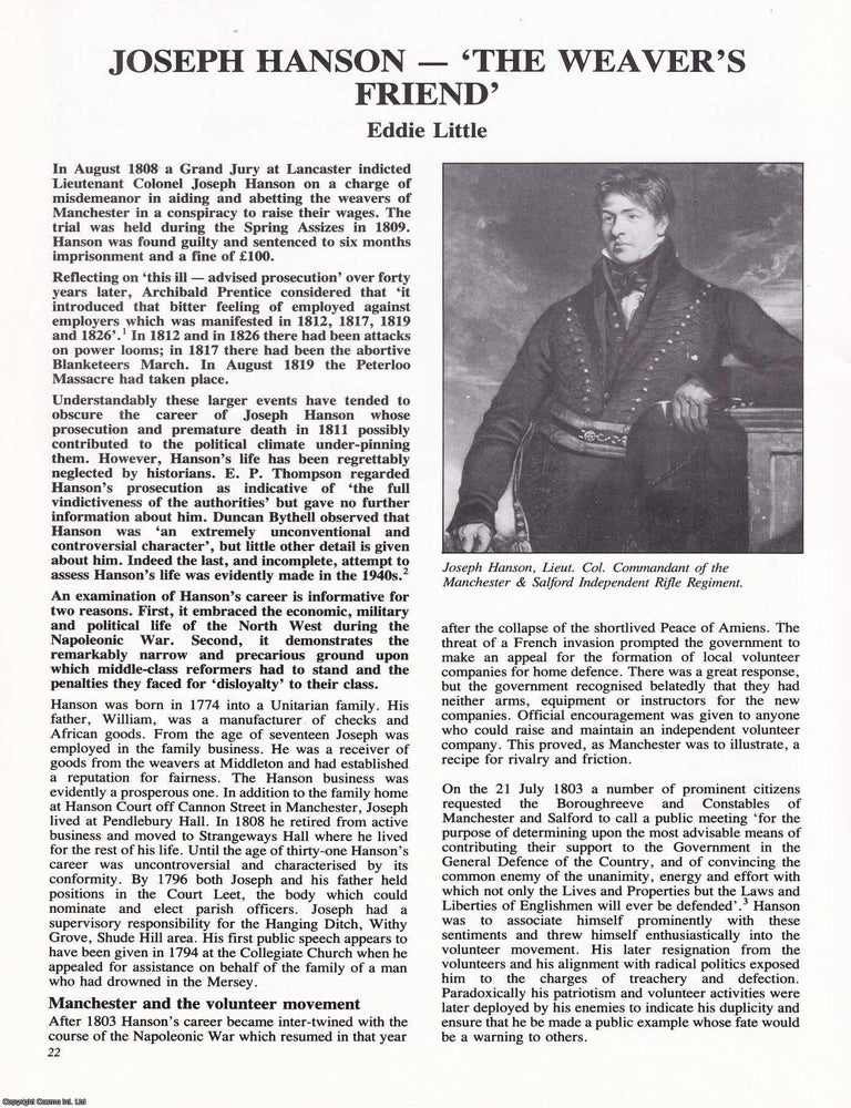 Item #366375 Joseph Hanson. The Weaver's Friend. An original article from Manchester Region...