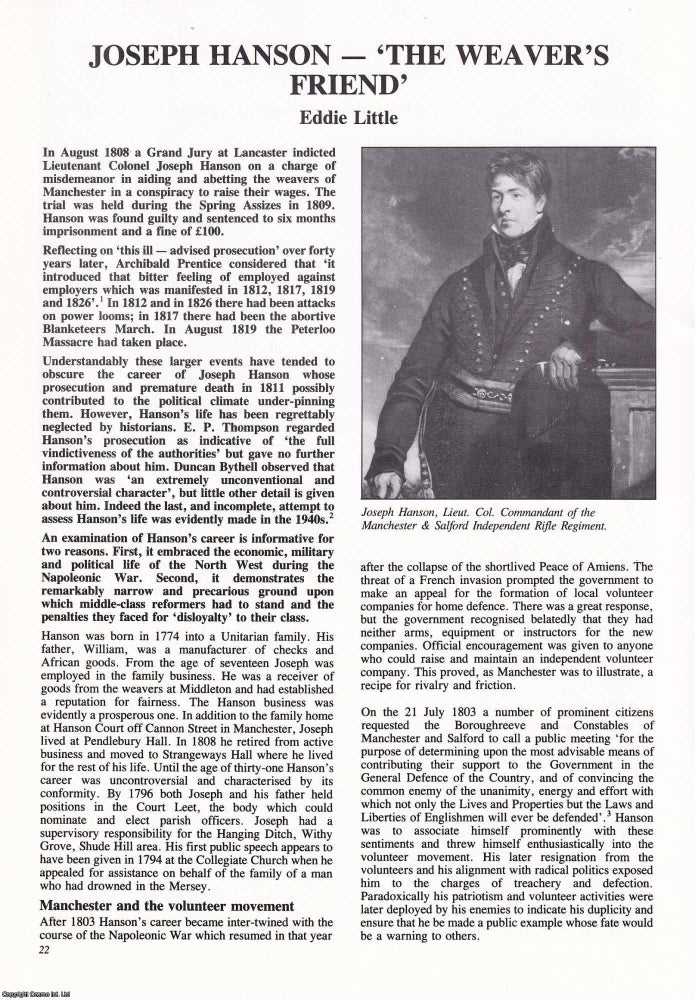 Item #366375 Joseph Hanson. The Weaver's Friend. An original article from Manchester Region...