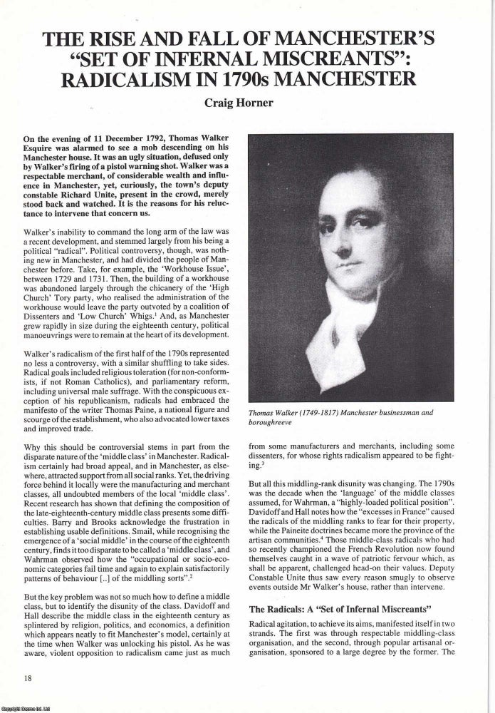 Item #366386 Radicalism in 1790s Manchester: Thomas Cooper (1759-1839) and Thomas Walker...