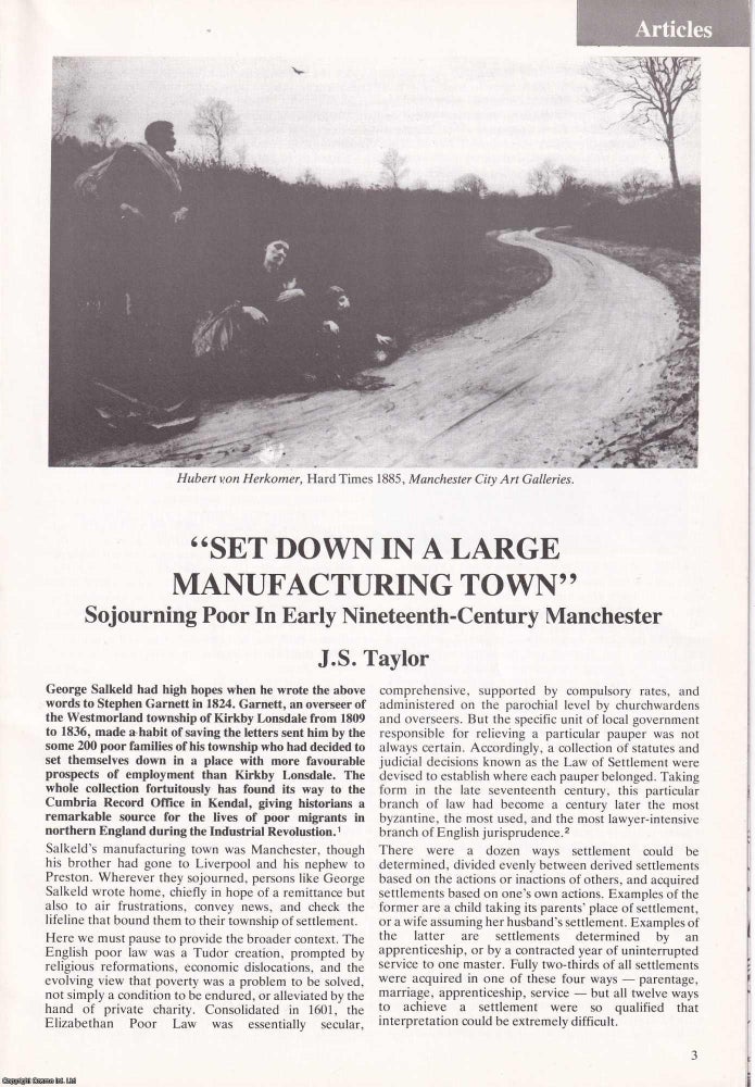 Item #366391 Sojourning Poor in Early 19th century Manchester. An original article from...
