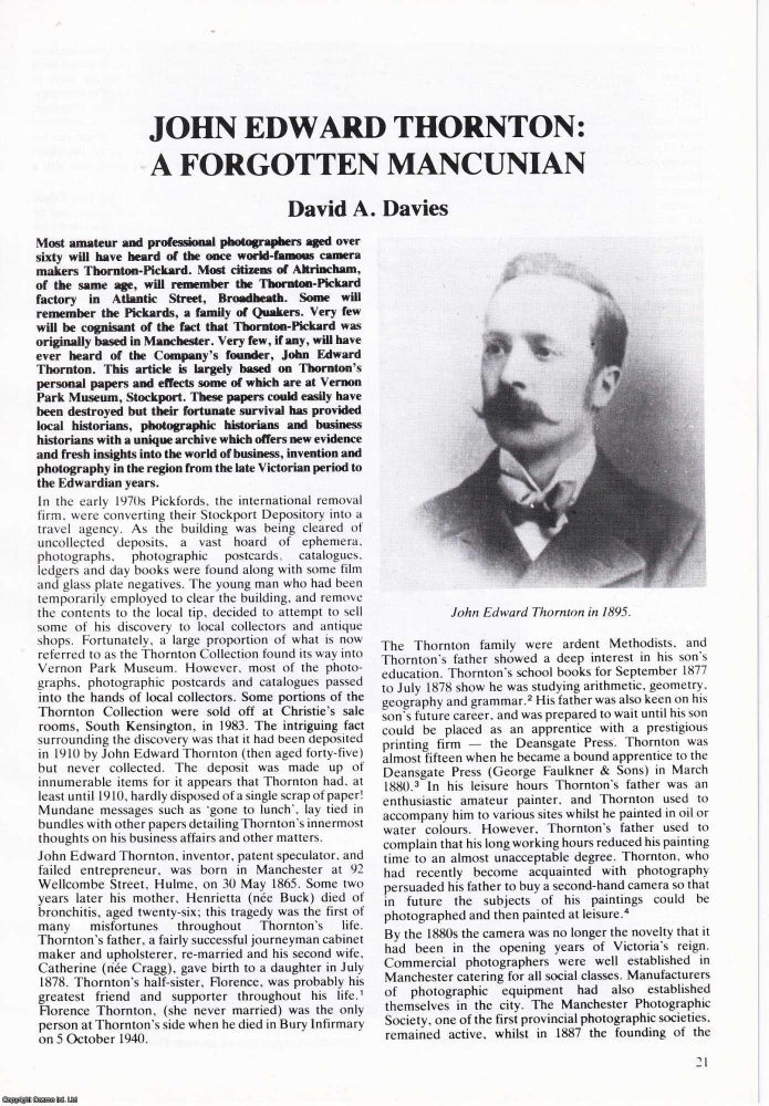 Item #366397 Photography: John Edward Thornton. A Forgotten Mancunian. An original article from...