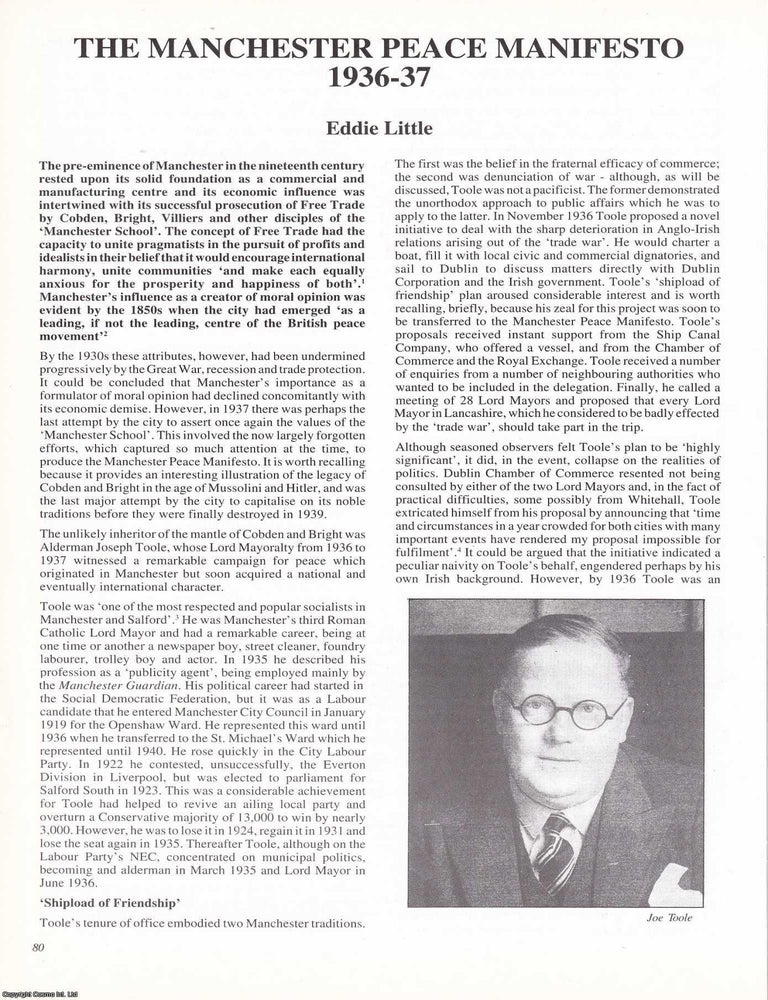 Item #366402 The Manchester Peace Manifesto, 1936-37. An original article from Manchester Region...