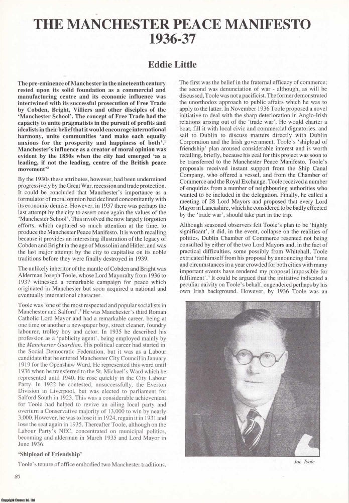 Item #366402 The Manchester Peace Manifesto, 1936-37. An original article from Manchester Region...
