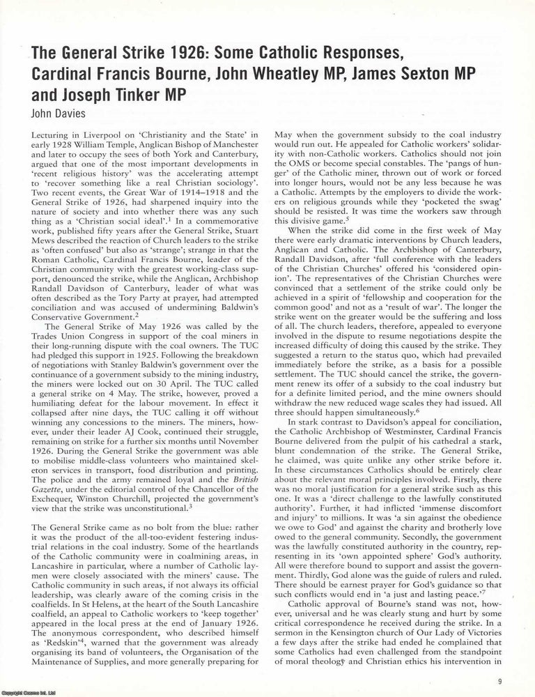 Item #366446 The General Strike 1926: Some Catholic Responses. An original article from North...