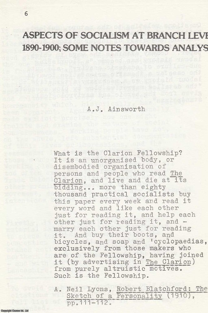 Item #366479 Aspects of Socialism at Branch Level, 1890-1900. An original article from North West...