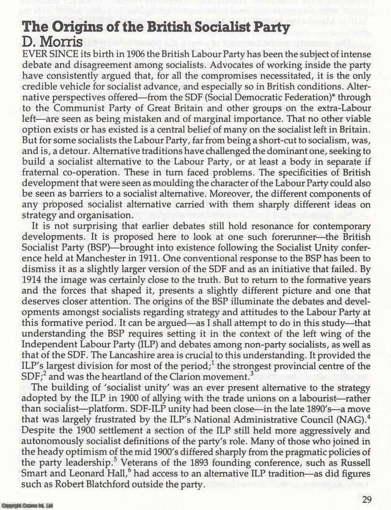 Item #366524 The Origins of the British Socialist Party. An original article from North West...