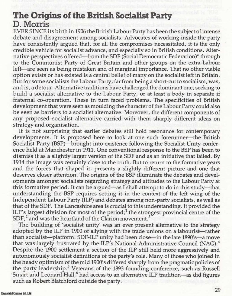 Item #366524 The Origins of the British Socialist Party. An original article from North West...