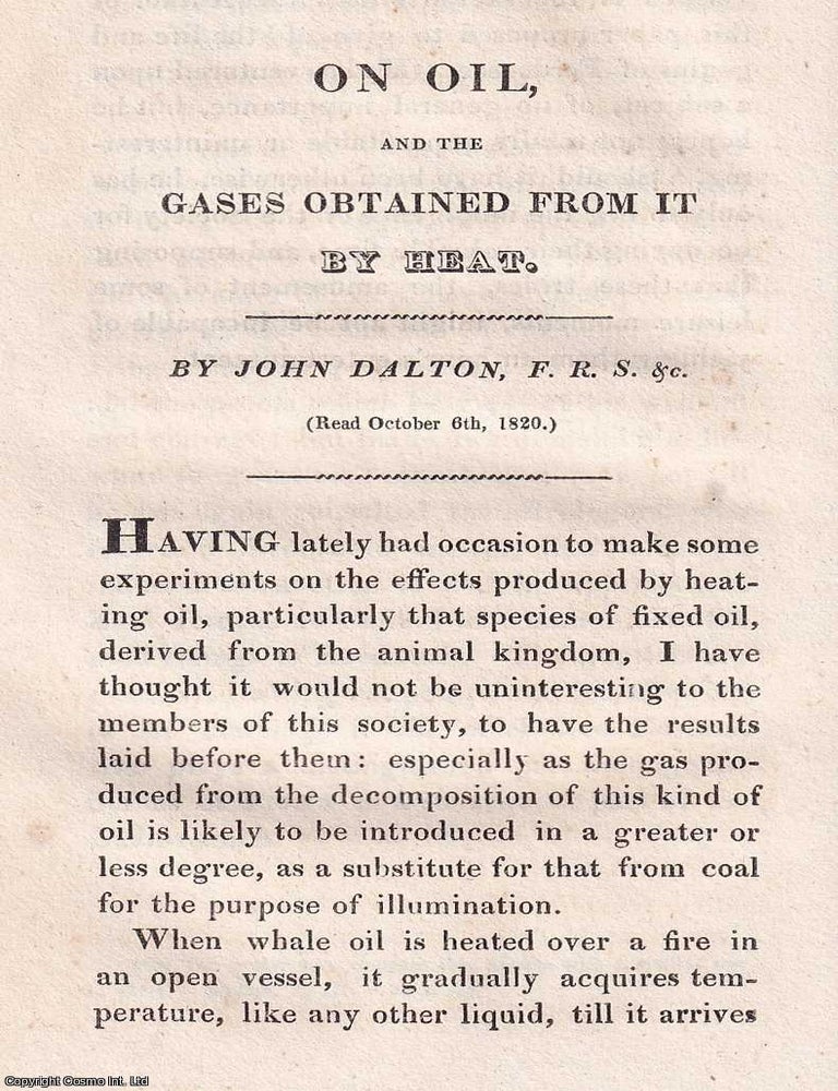 Item #366534 1824: On Oil, and the Gases Obtained from it by Heat. 19 pages. An article printed...