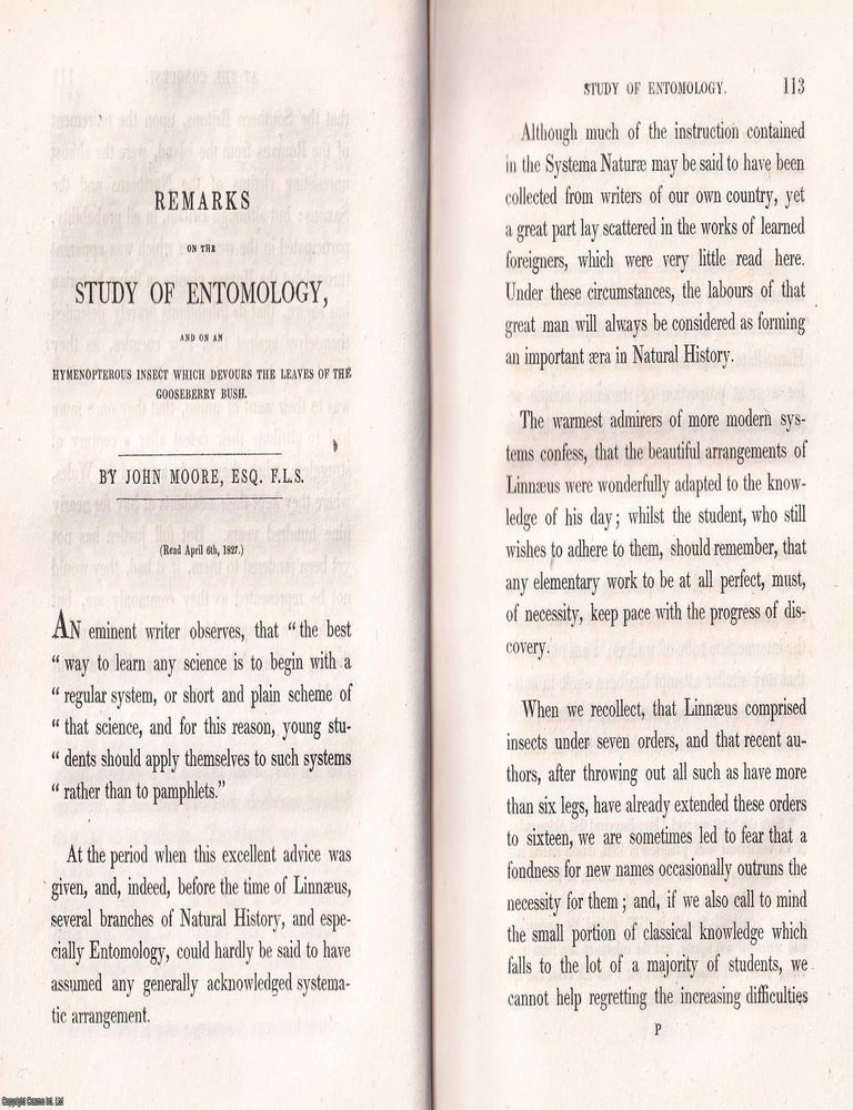 Item #366554 1831: Remarks on the Study of Entomology, and on an Hymenopterous Insect which...