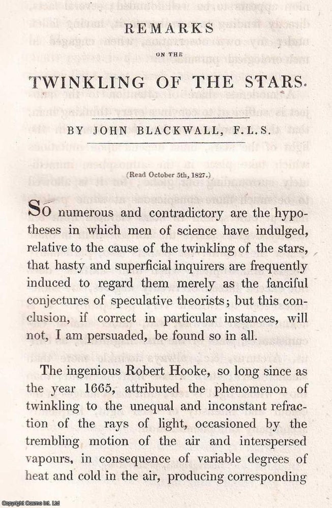 Item #366556 1831: Remarks on the Twinkling of the Stars. 5 pages. An article printed in 1831,...