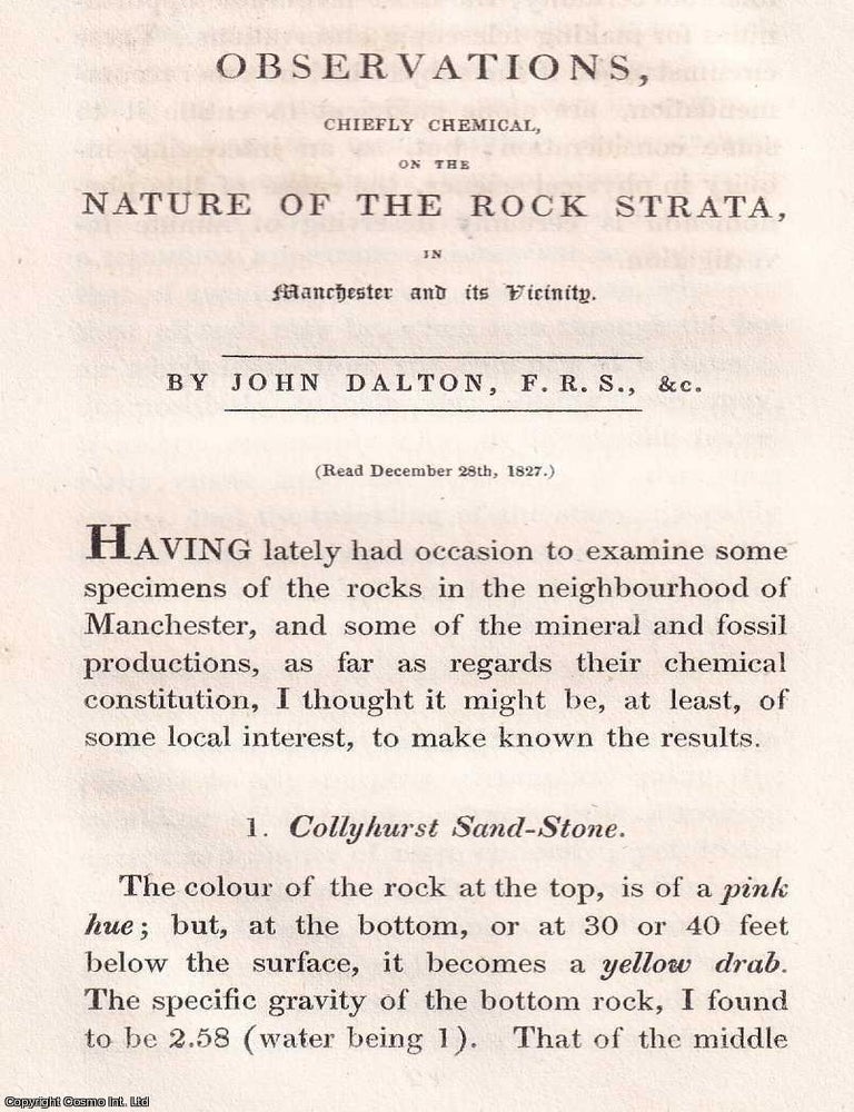 Item #366557 1831: Observations, chiefly Chemical, on the Nature of the Rock Strata, in...