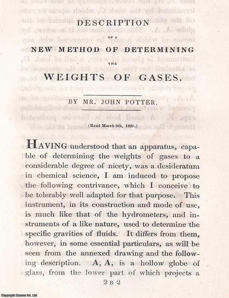 Item #366560 1831: Description of a New Method of Determining the Weights of Gases. 4 pages, 1...