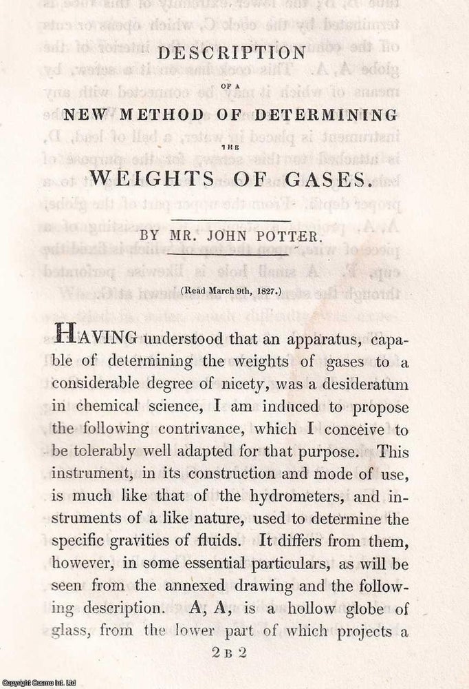 Item #366560 1831: Description of a New Method of Determining the Weights of Gases. 4 pages, 1...