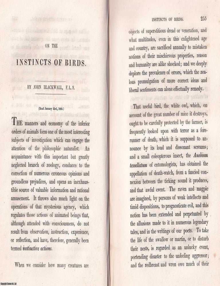 Item #366566 1831: On the Instincts of Birds. 37 pages. An article printed in 1831, written by...