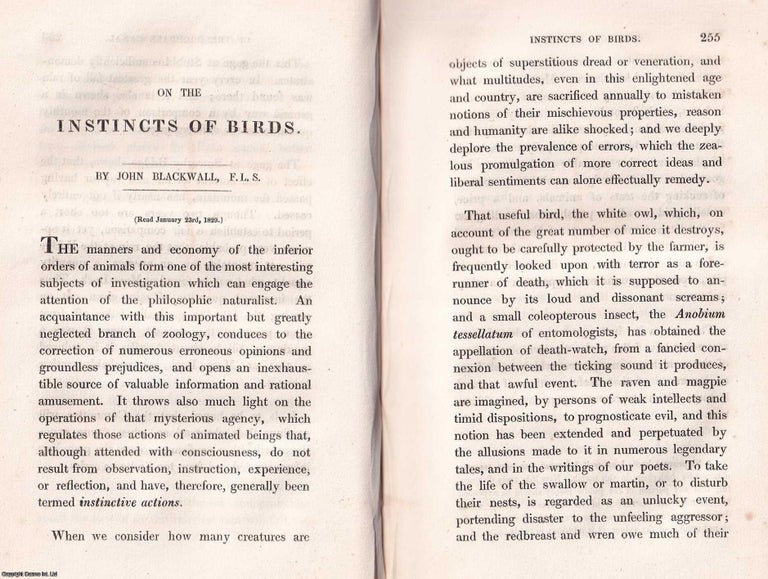 Item #366566 1831: On the Instincts of Birds. 37 pages. An article printed in 1831, written by...