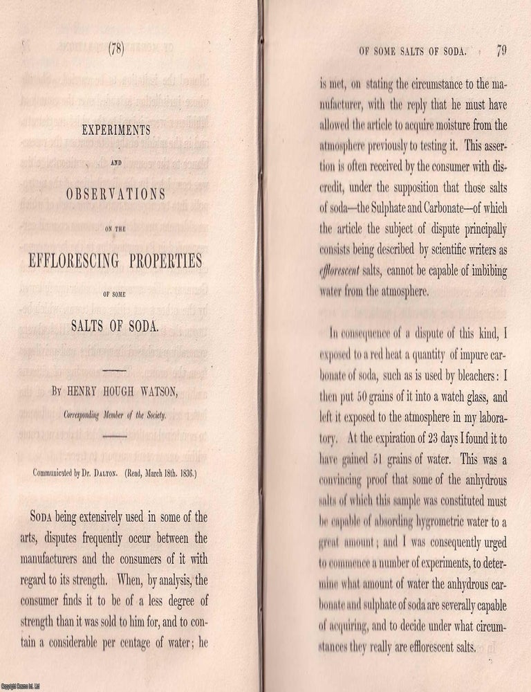 Item #366576 1842: Experiments and Observations on the Efflorescing Properties of some Salts of...