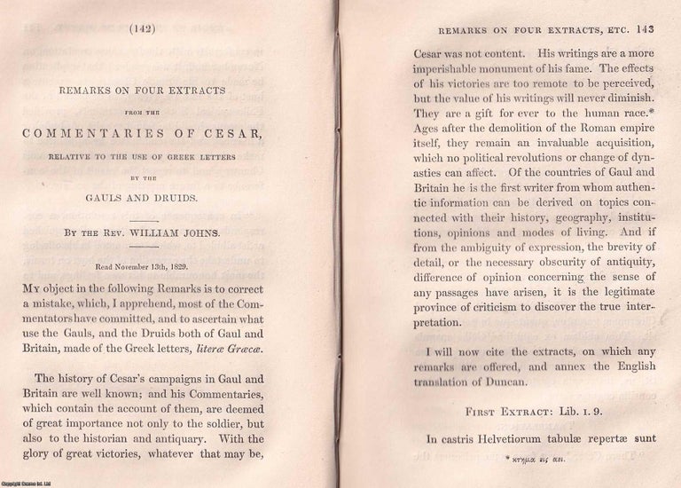 Item #366578 1842: Remarks on Four Extracts from the Commentaries of Cesar, relative to the Use...