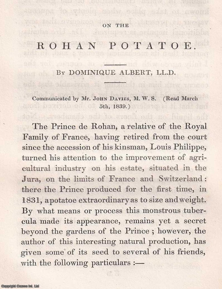 Item #366585 1842: On the Rohan Potatoe. 5 pages. An article printed in 1842, written by...