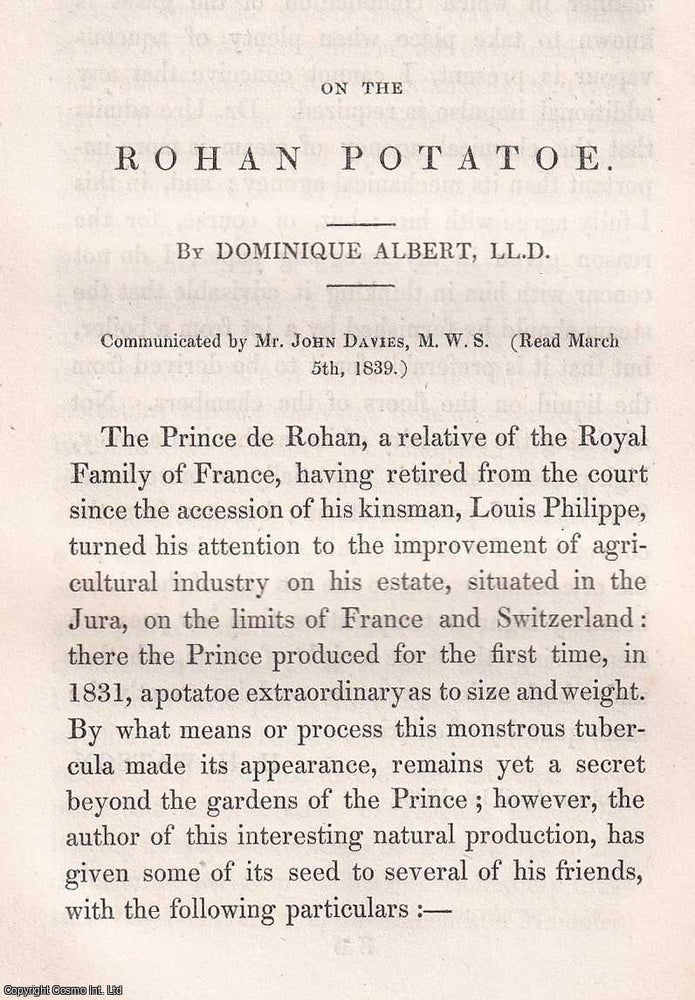 Item #366585 1842: On the Rohan Potatoe. 5 pages. An article printed in 1842, written by...
