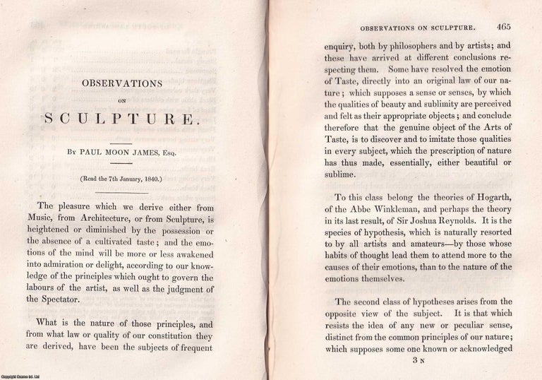Item #366589 1842: Observations on Sculpture. 21 pages. An article printed in 1842, written by...