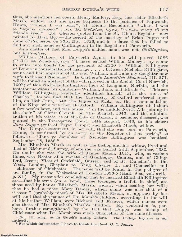 Item #366624 Bishop Duppa's Wife. 3 pages. An article printed in 1887, written by J....