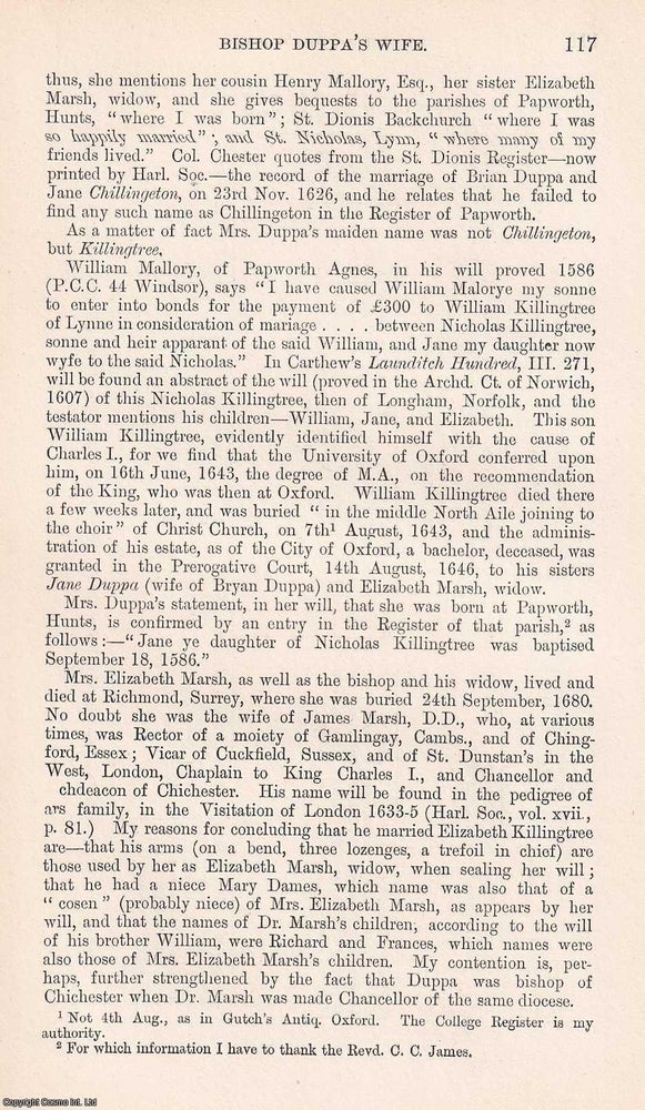 Item #366624 Bishop Duppa's Wife. 3 pages. An article printed in 1887, written by J....