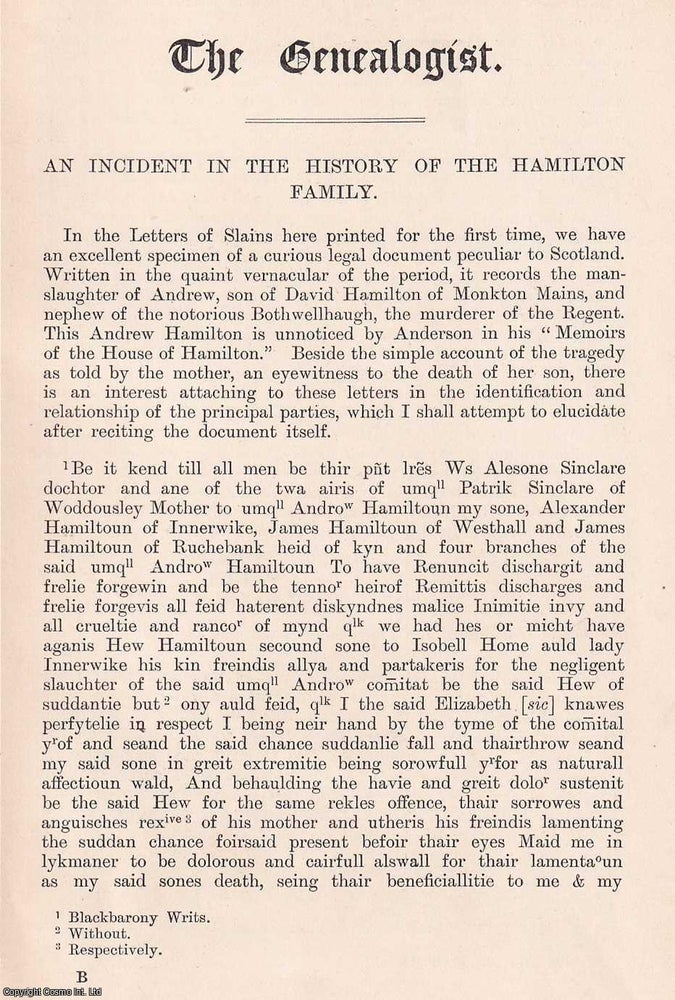 Item #366675 An Incident in The History of The Hamilton Family. 6 pages. An article printed in...