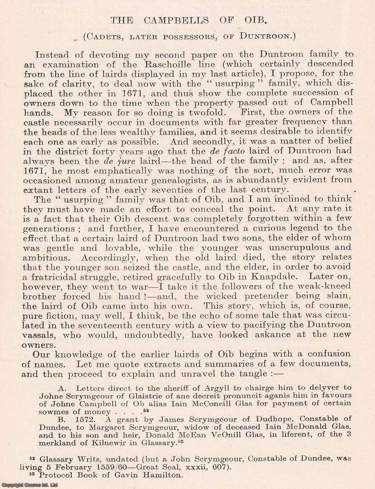Item #366709 The Campbells of Oib. An original article from The Genealogist, 1912. Herbert Campbell