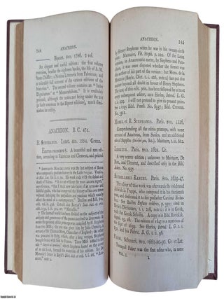 Thomas Frognall Dibdin : An Introduction to the Knowledge of Rare and Valuable Editions of the Greek and Latin Classics; Including an Account of Polyglot Bibles. 2 Volumes. Third Edition, with additional Authors, and Biographical Notices (chiefly of English Editors).