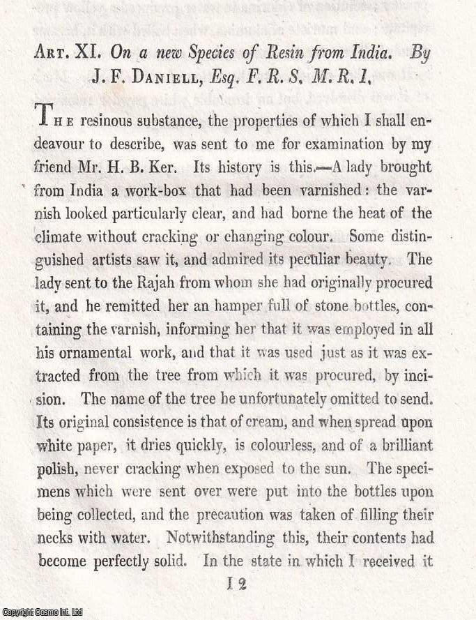 Item #366982 A new Species of Resin from India. 4 pages. An article printed in 1817, written by...