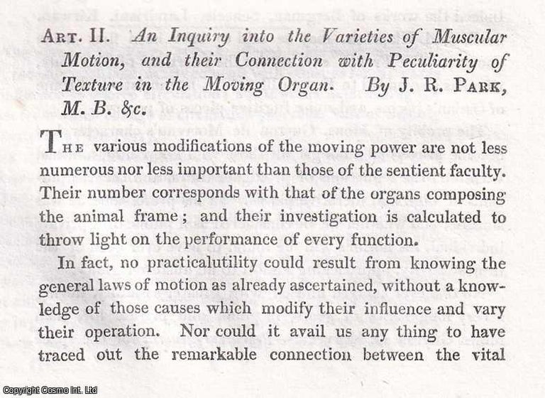Item #366983 An Inquiry into the Varieties of Muscular Motion, & their Connection with...