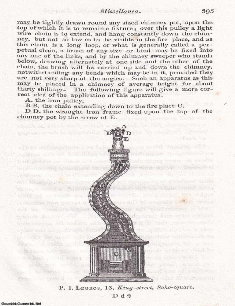 Item #366987 On Cleansing Chimneys. A device made by Mr Le Gros, King Street, Soho Square,...