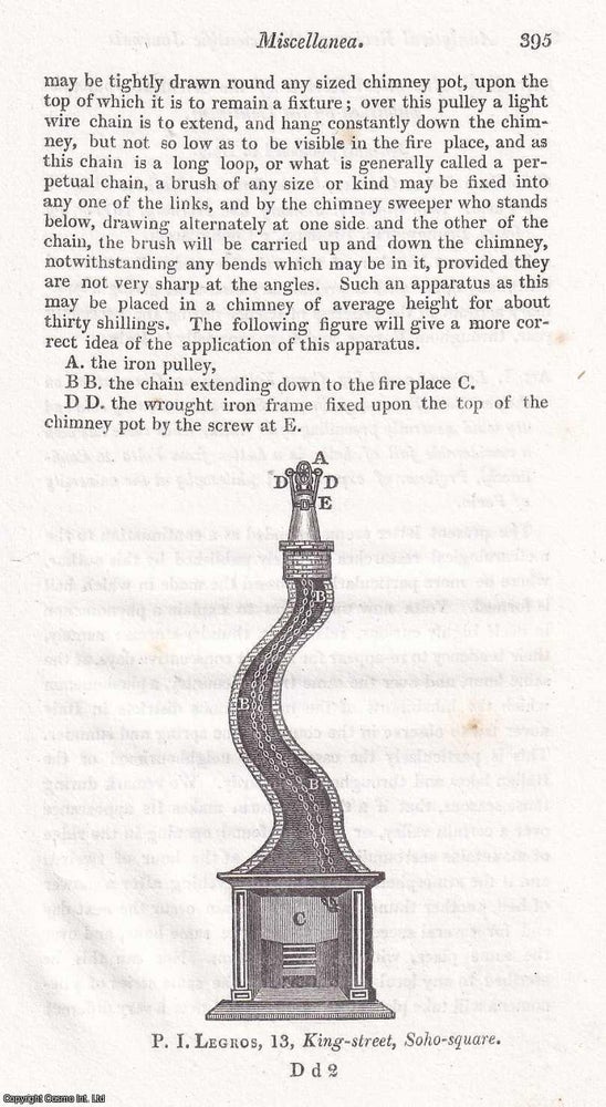 Item #366987 On Cleansing Chimneys. A device made by Mr Le Gros, King Street, Soho Square,...