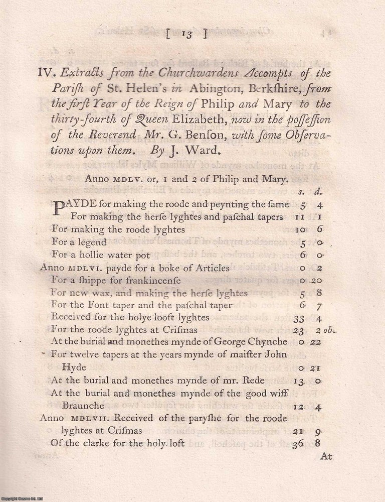 Item #367030 Parish of St. Helen's, in Abington, Berkshire. Extracts from the Church-wardens...