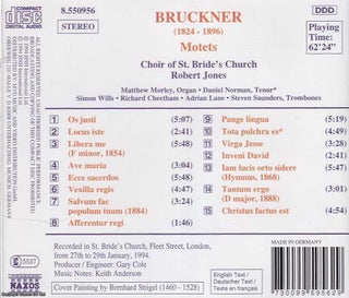 Bruckner, Motets. Choir of St. Bride's Church, Robert Jones. See pictures for full contents.