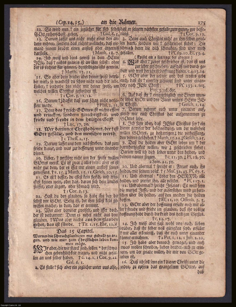 Item #367143 Bible leaf printed in 1763 by Christopher Saur Jr. at Germantown, Pennsylvania :...