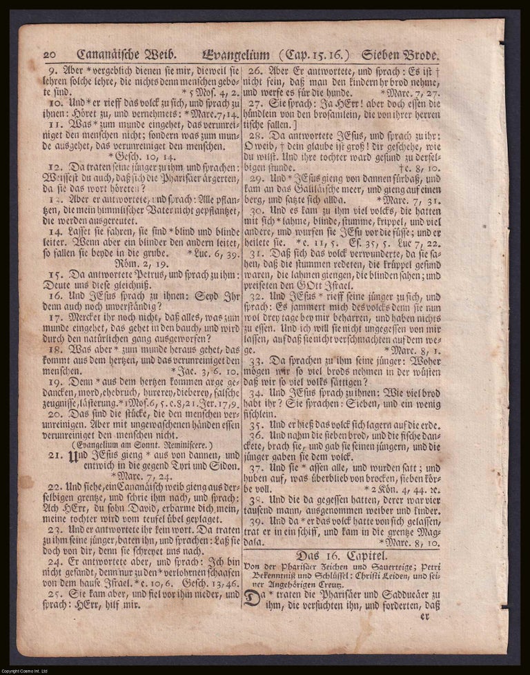 Item #367152 Bible leaf printed in 1776 by Christopher Saur Jr. at Germantown, Pennsylvania :...