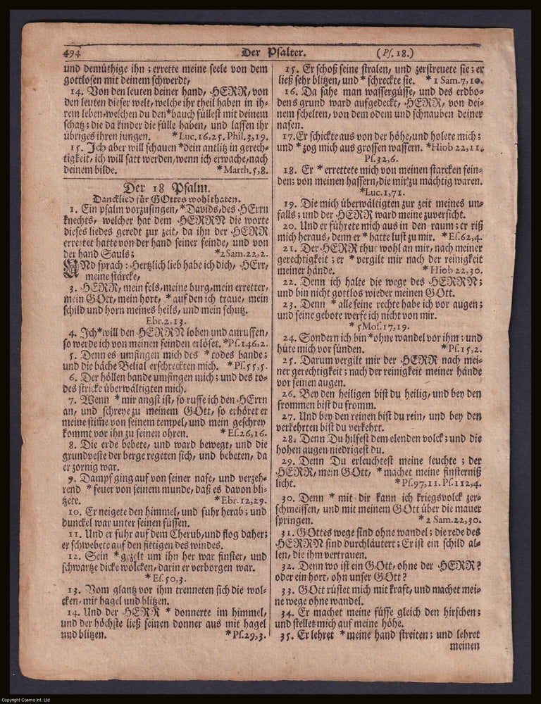 Item #367154 Bible leaf printed in 1743 by Christopher Saur at Germantown, Pennsylvania : double...
