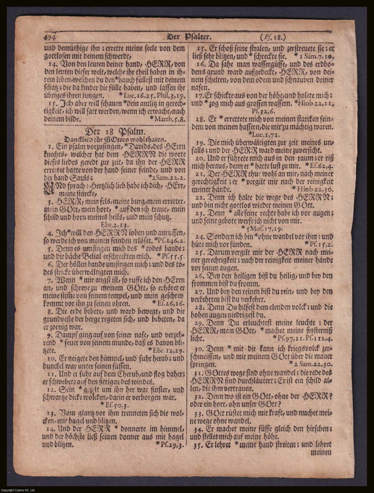 Item #367154 Bible leaf printed in 1743 by Christopher Saur at Germantown, Pennsylvania : double...