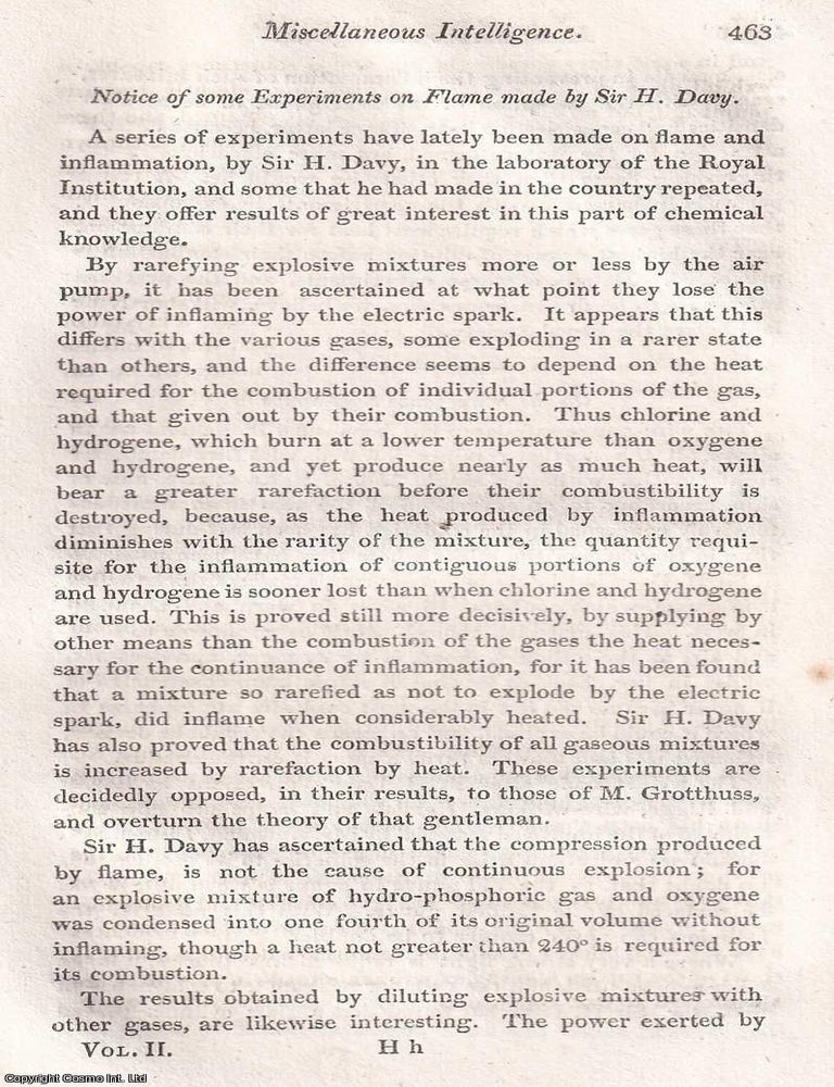 Item #367285 The Wire-Gauze Safe-lamps TOGETHER WITH Some Experiments on Flame made by Sir H....