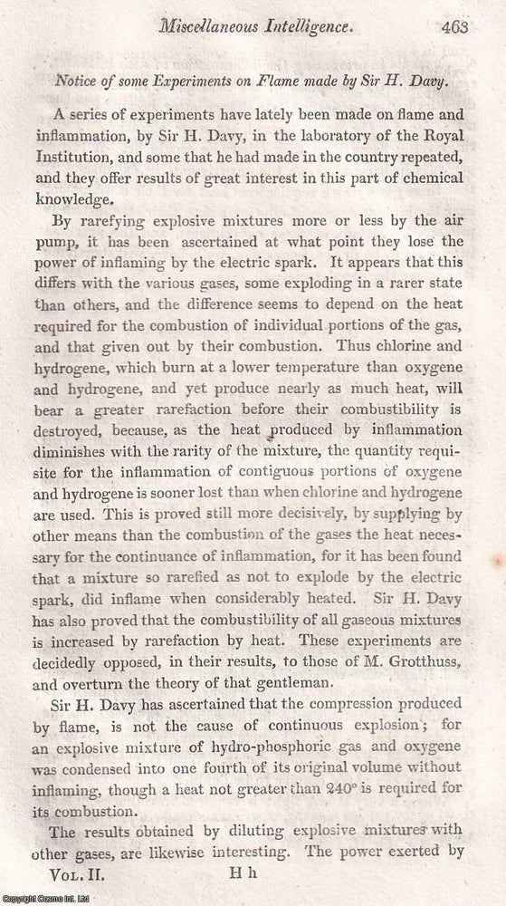 Item #367285 The Wire-Gauze Safe-lamps TOGETHER WITH Some Experiments on Flame made by Sir H....