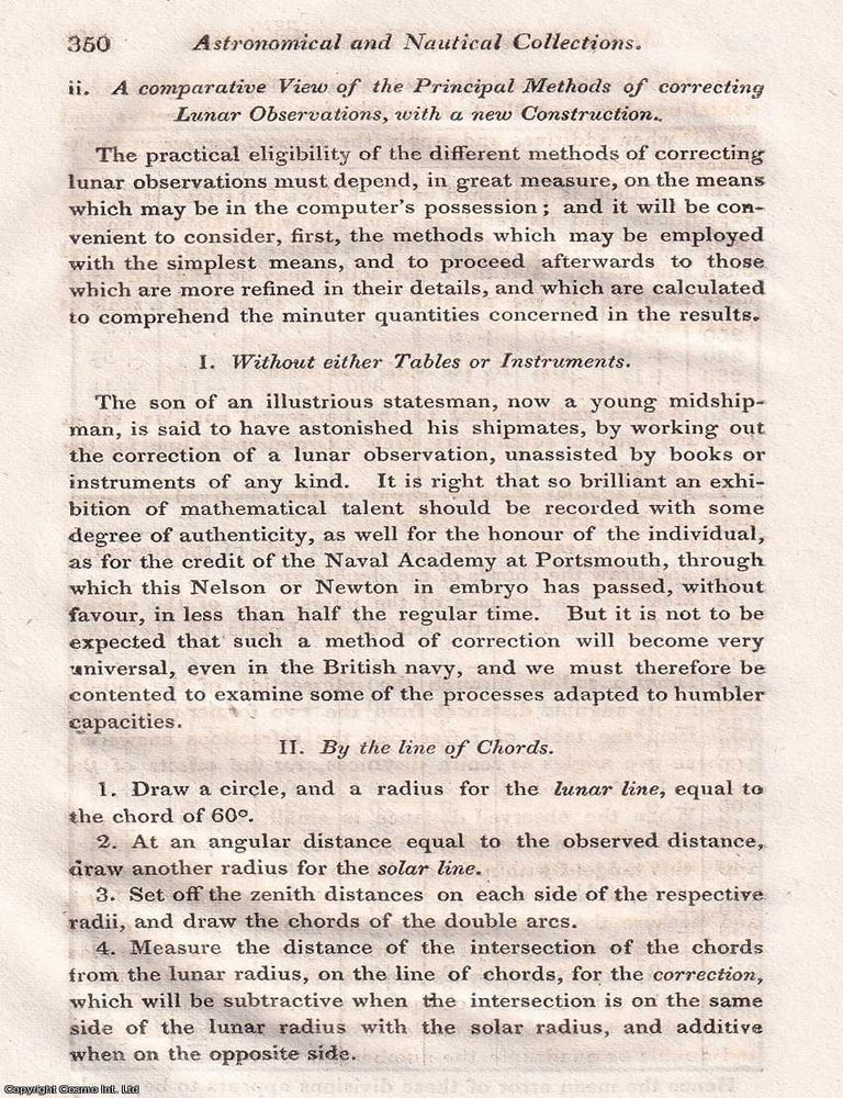 Item #367298 A Comparative View of the Principal Methods of correcting Lunar Observations, with a...