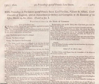 Item #367302 Proceedings in Parliament against Francis Bacon Lord Verulam, Viscount St. Albans,...