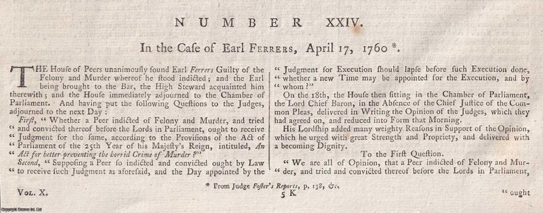 Item #367320 The Trial of Laurence, Earl Ferrers, for Murder (1760). Printed in 1779. 1760 EARL...