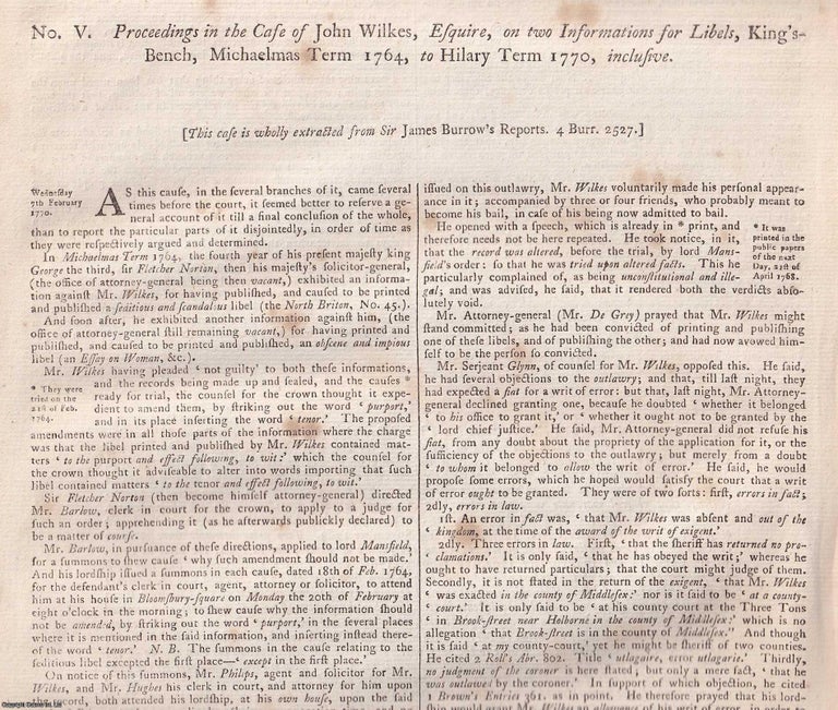 Item #367321 The Libel Informations Trials against John Wilkes (176470). Printed in 1781. 176470...