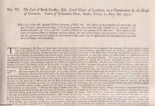 Item #367326 HABEAS CORPUS, 1771. The Case of Brass Crosby, Esq. Lord Mayor of London, on a...