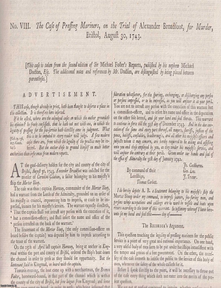 The 1743 Trial of Alexander Broadfoot for Murder During a Press Gang ...