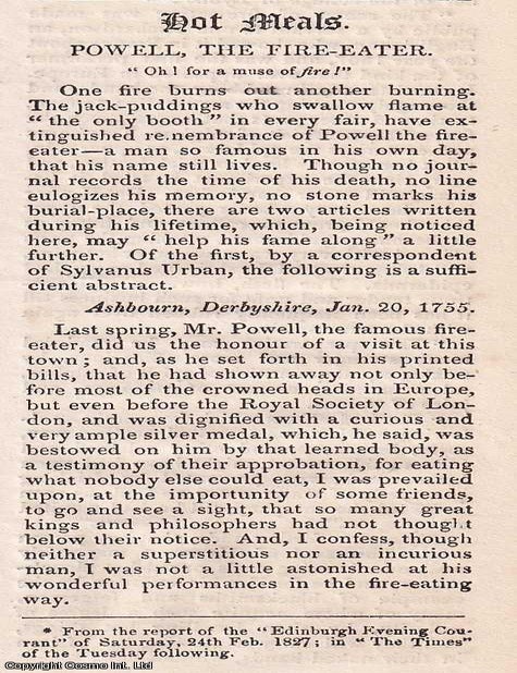 Item #367346 Powell the Fire Eater. An original article from Hone's Every Day Book, 1827....