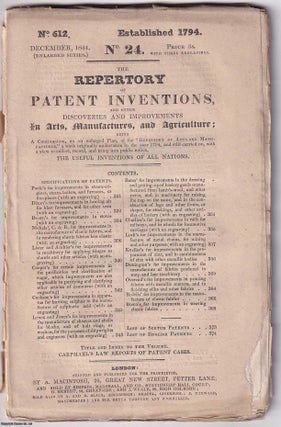Item #367372 December 1844. The Repertory of Patent Inventions, and other Discoveries and...